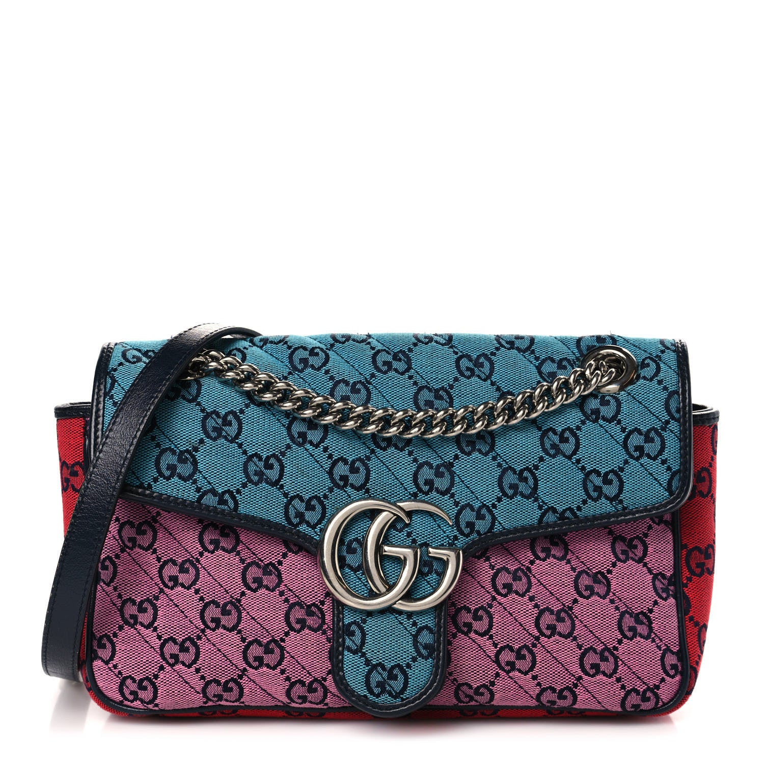 Gucci Monogram Multicolor Matelasse Diagonal Small GG Marmont Shoulder Bag Light Blue Pink Blue Green Red 1 of 9