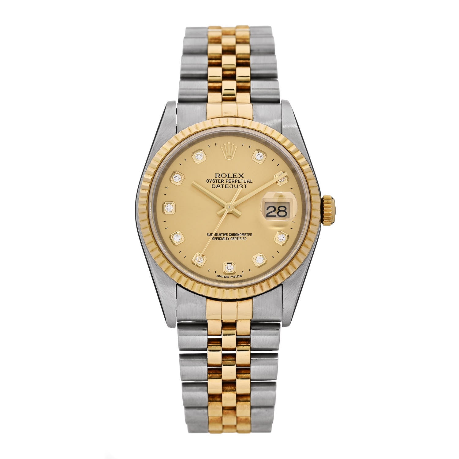 Rolex Stainless Steel 18K Yellow Gold Diamond 36mm Oyster Perpetual Datejust Watch Champagne 16233 1 of 5