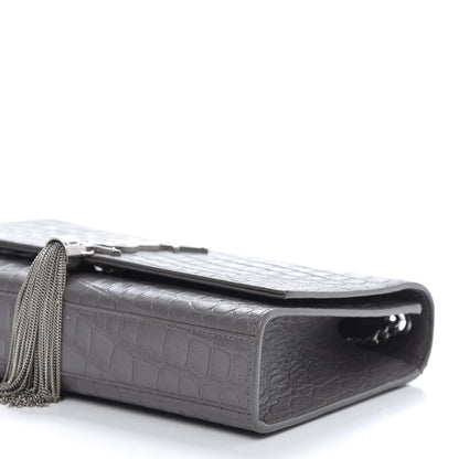 Saint Laurent Calfskin Crocodile Embossed Medium Classic Monogram Kate Tassel Satchel Fog 7 of 11