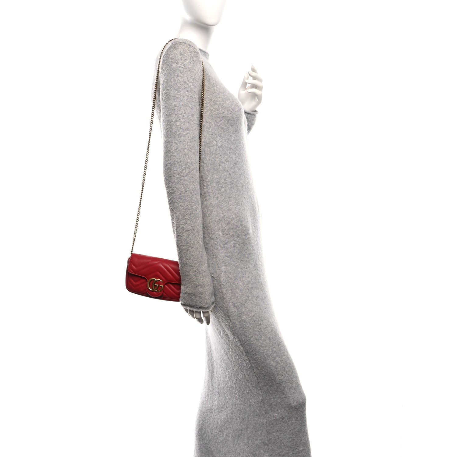 Gucci Calfskin Matelasse Super Mini GG Marmont Shoulder Bag Hibiscus Red 2 of 11