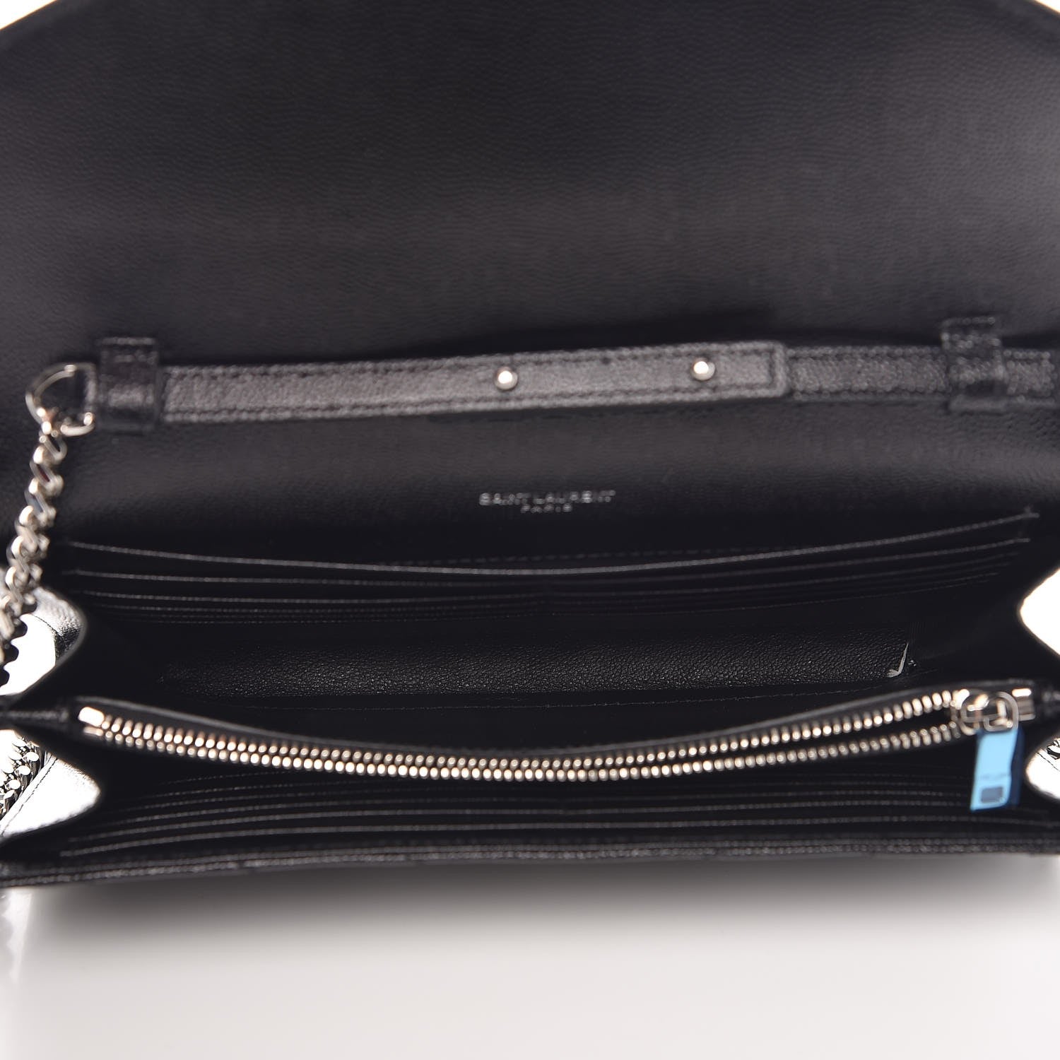 Saint Laurent Grain De Poudre Matelasse Chevron Monogram Chain Wallet Black 5 of 6