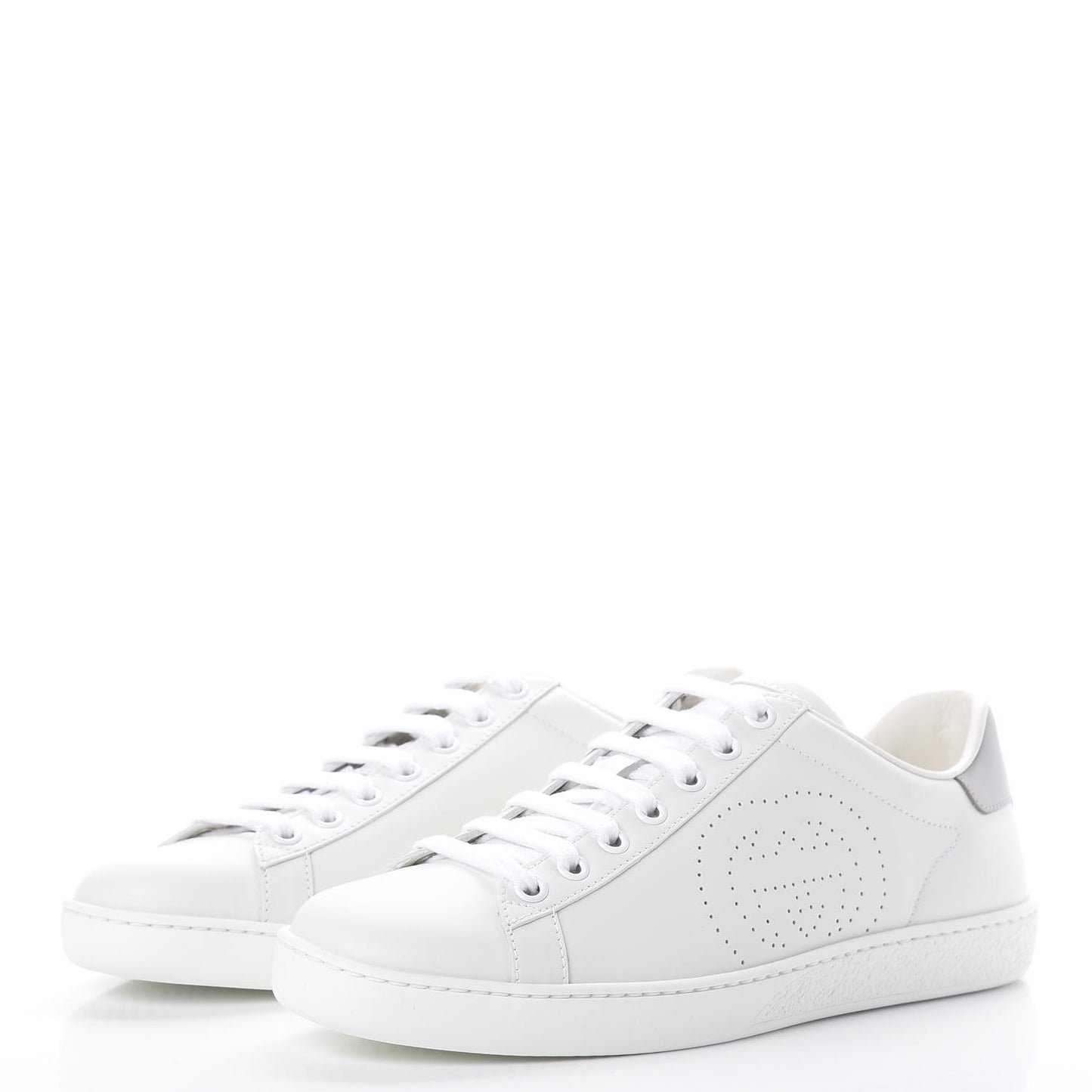 Calfskin Interlocking G Perforated Womens Ace Sneakers 36.5 White Grey Sky