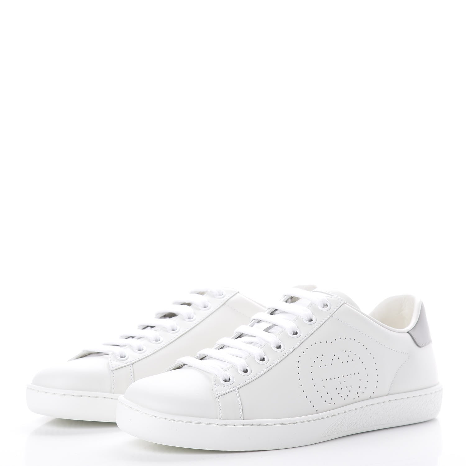 Gucci Calfskin Interlocking G Perforated Womens Ace Sneakers 36.5 White Grey Sky 3 of 10