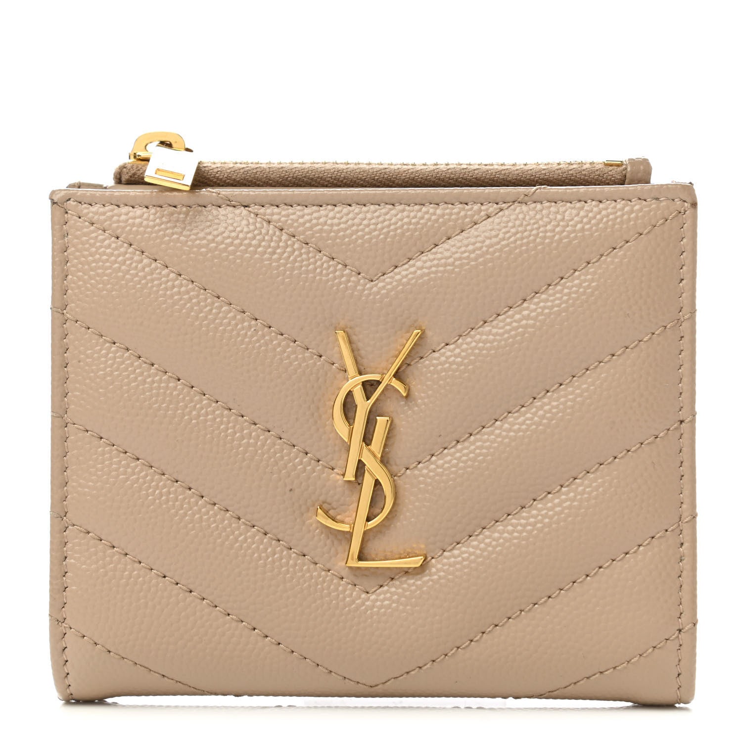 Saint Laurent Grain De Poudre Matelasse Chevron Monogram Zipped Card Case Nude Powder 1 of 8