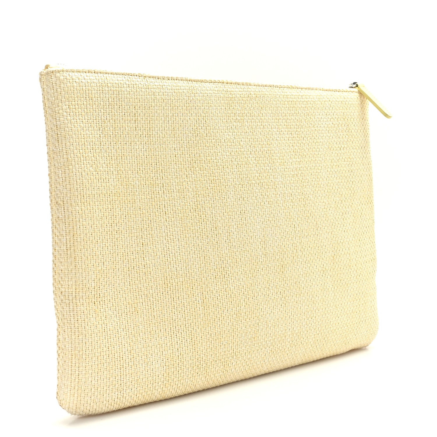 Chanel Woven Straw Raffia Large Deauville Pouch Light Yellow 3 of 7