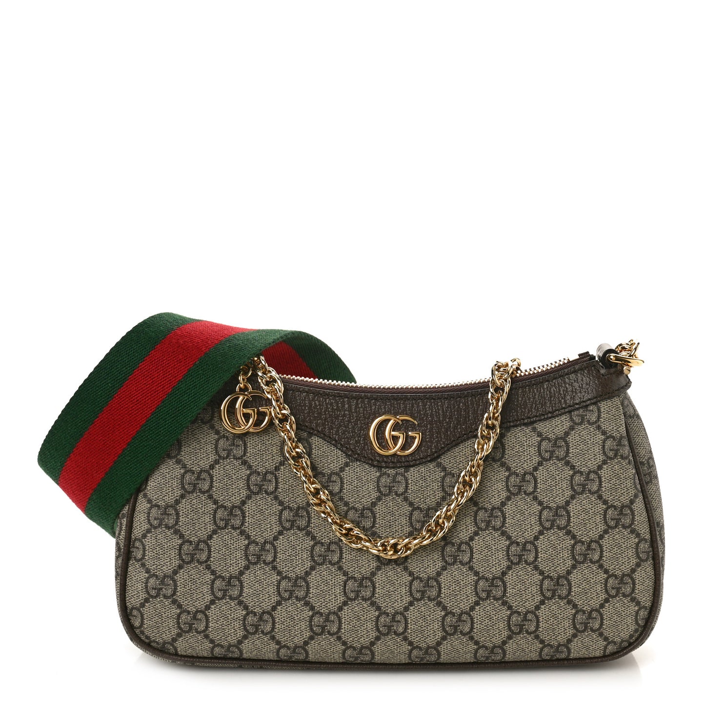 GG Supreme Monogram Textured Dollar Calfskin Web Small Ophidia GG Handbag Beige Ebony New Acero