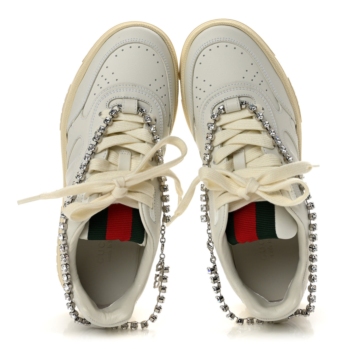 Calfskin Womens Re-Web Removable Crystal Sneakers 36 White