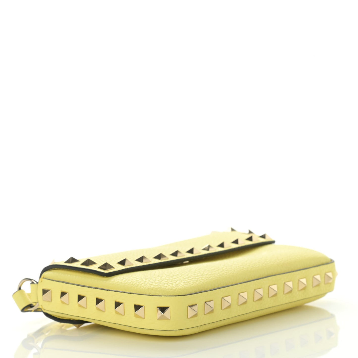 Grainy Calfskin Rockstud Crossbody Pouch Lime Sorbet