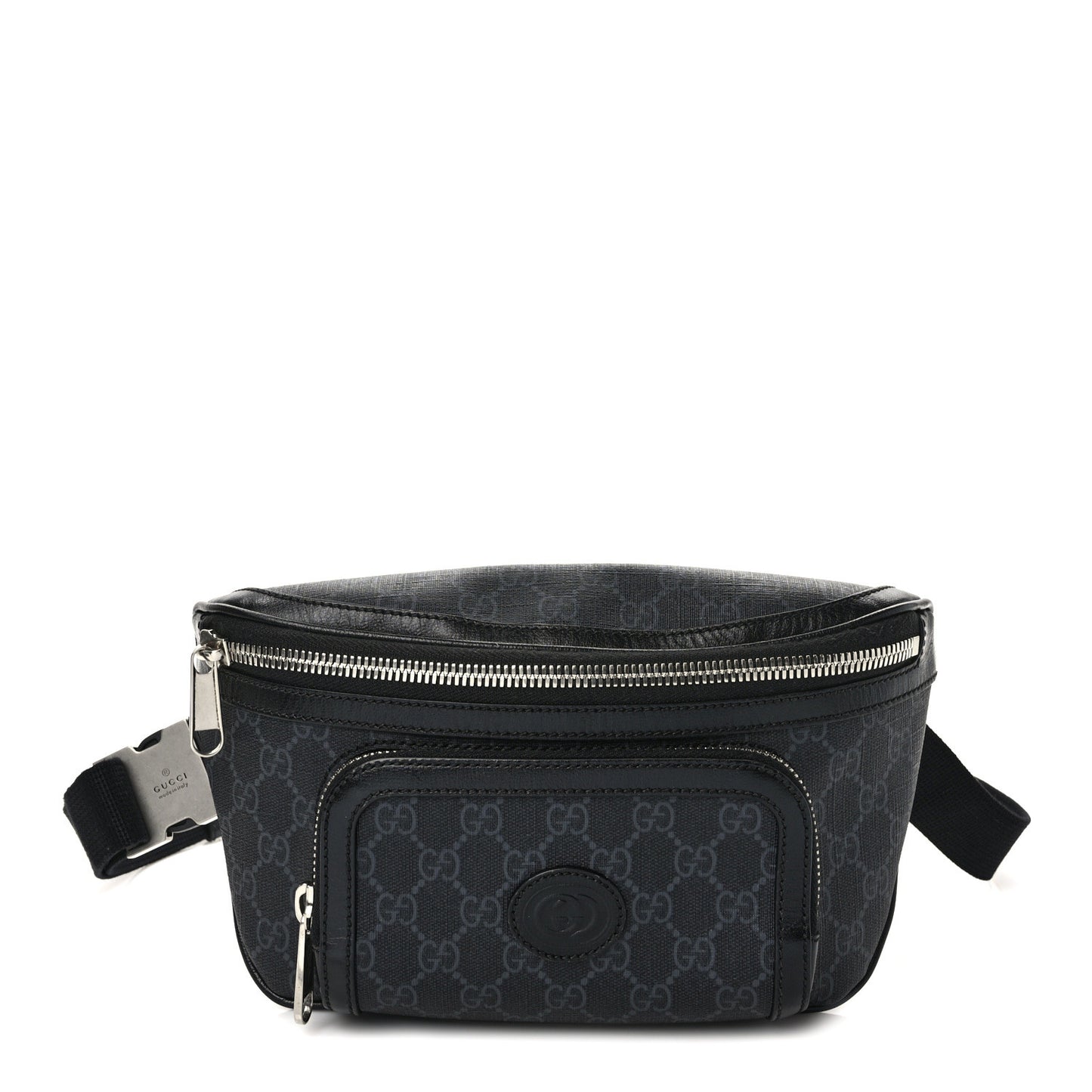 GG Supreme Monogram Textured Calfskin Retro Interlocking G Belt Bag Black