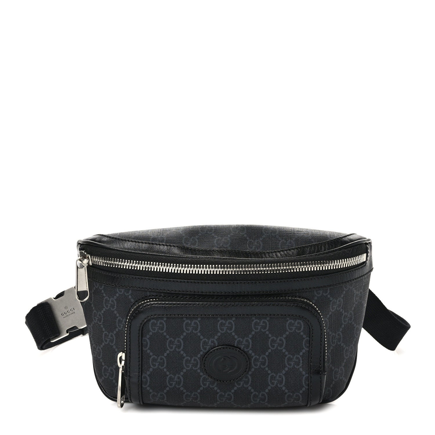 Gucci GG Supreme Monogram Textured Calfskin Retro Interlocking G Belt Bag Black 1 of 8