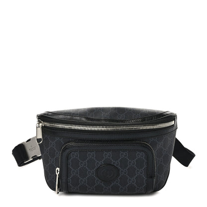 Gucci GG Supreme Monogram Textured Calfskin Retro Interlocking G Belt Bag Black 1 of 8