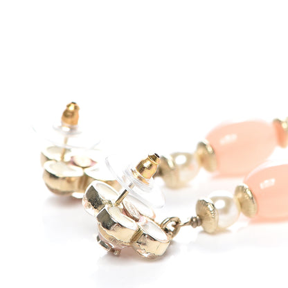 Chanel Resin Pearl CC Flower Drop Earrings Pink Beige 3 of 5