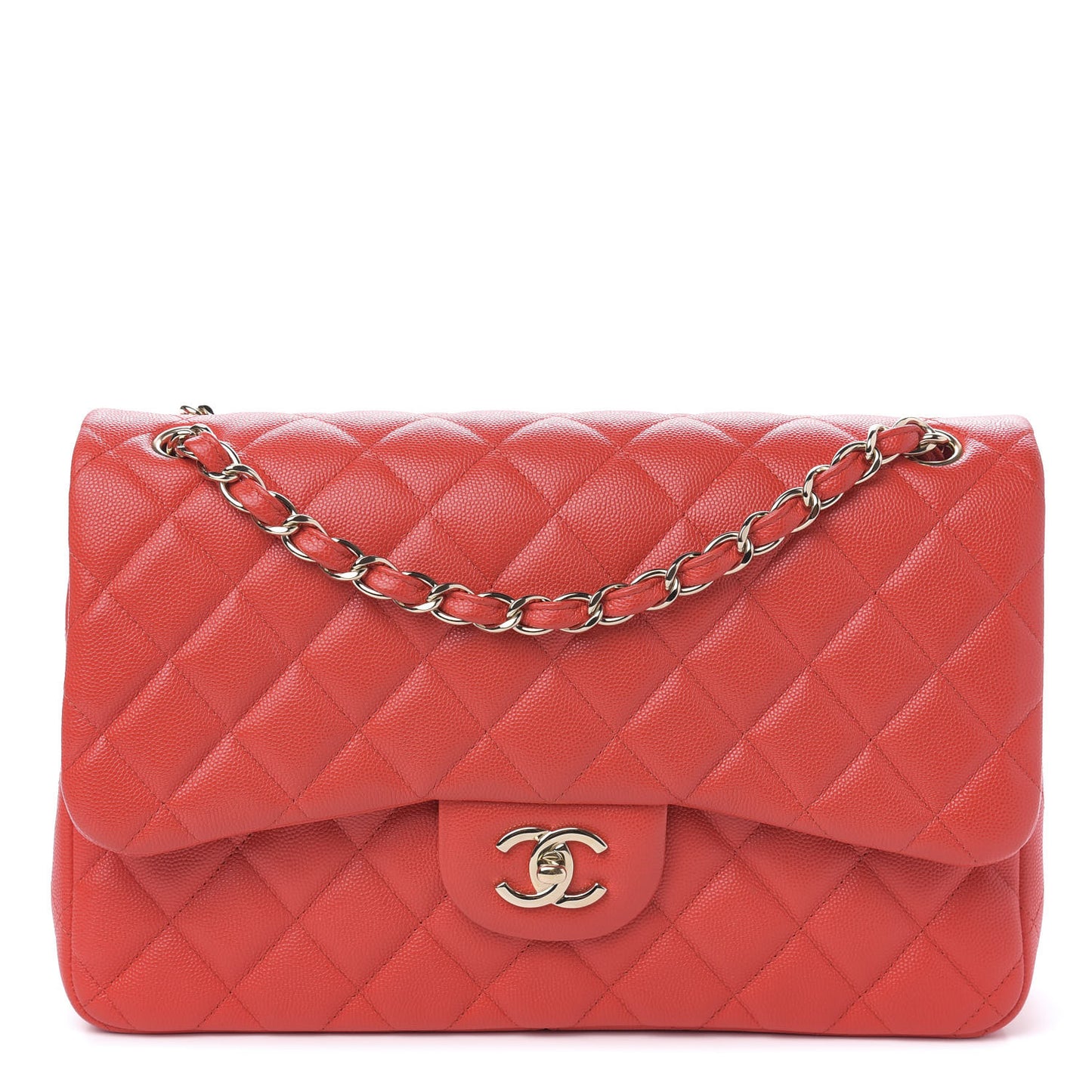 Caviar Quilted Jumbo Double Flap Red
