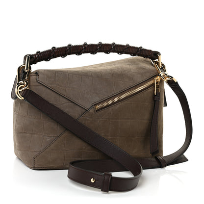 Loewe Nubuck Crocodile Embossed Small Puzzle Bag Olive 3 of 9