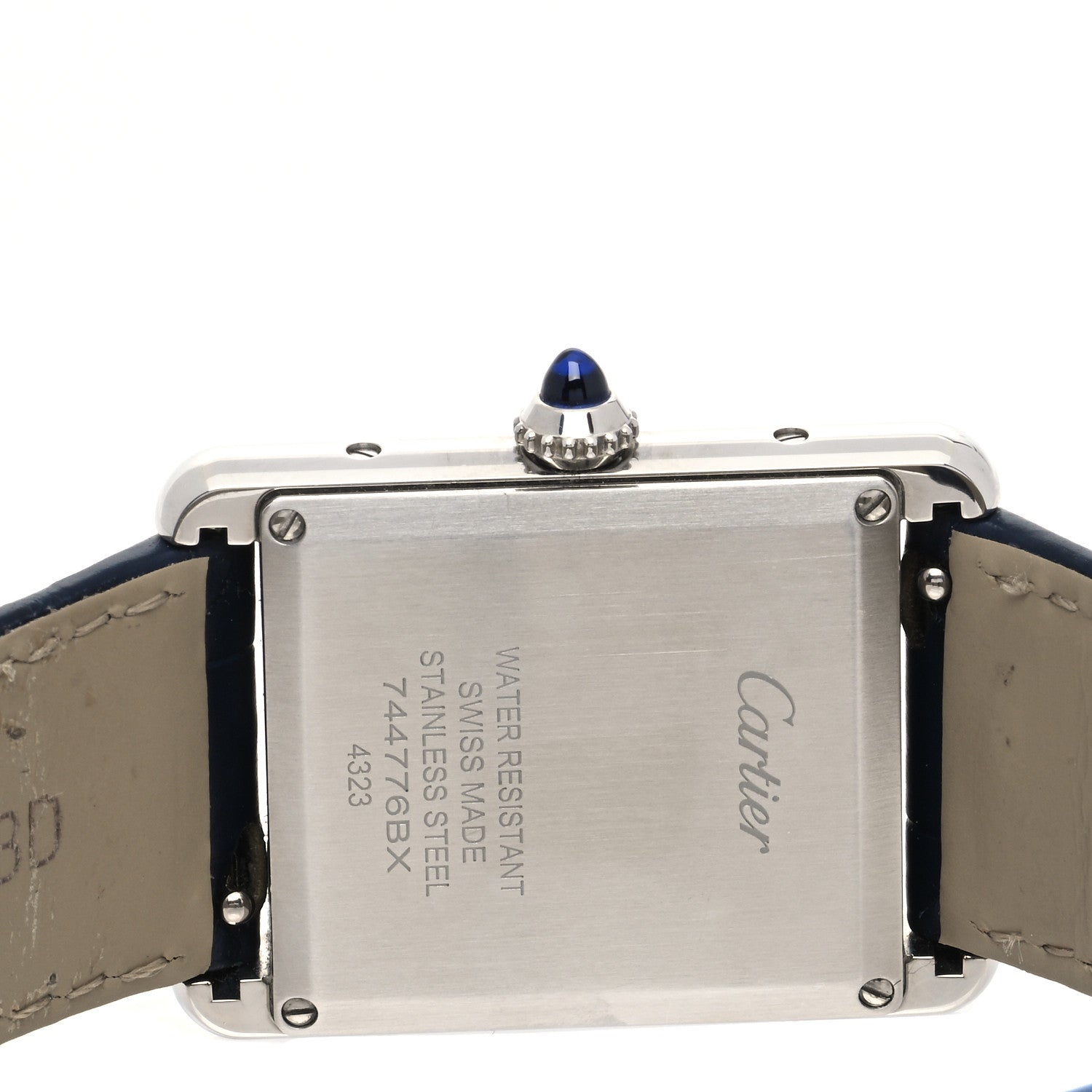 Cartier Stainless Steel Alligator 25mm Must de Cartier Tank Quartz Watch Blue 4 of 5