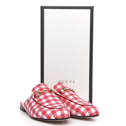 Gucci Cotton Gingham Womens Princetown Slippers 37.5 White Red 9 of 9