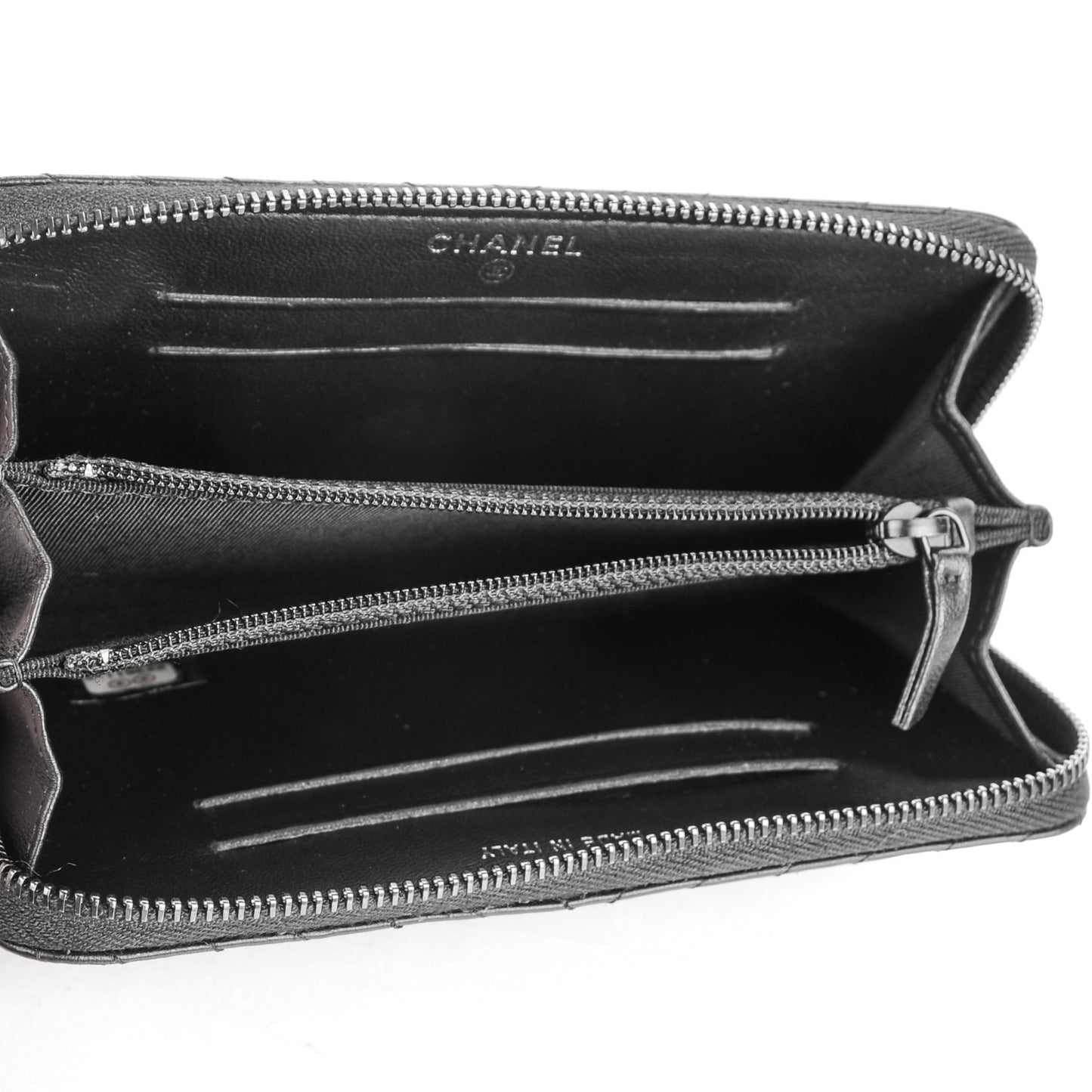 Lambskin Chevron Quilted Small Zip Around Wallet So Black