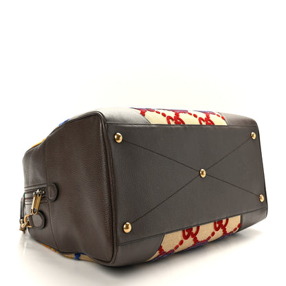 Gucci X ADIDAS Canvas Textured Dollar Calfskin Web GG Monogram Trefoil Large Bowling Bag Beige Brown Multicolor 3 of 10