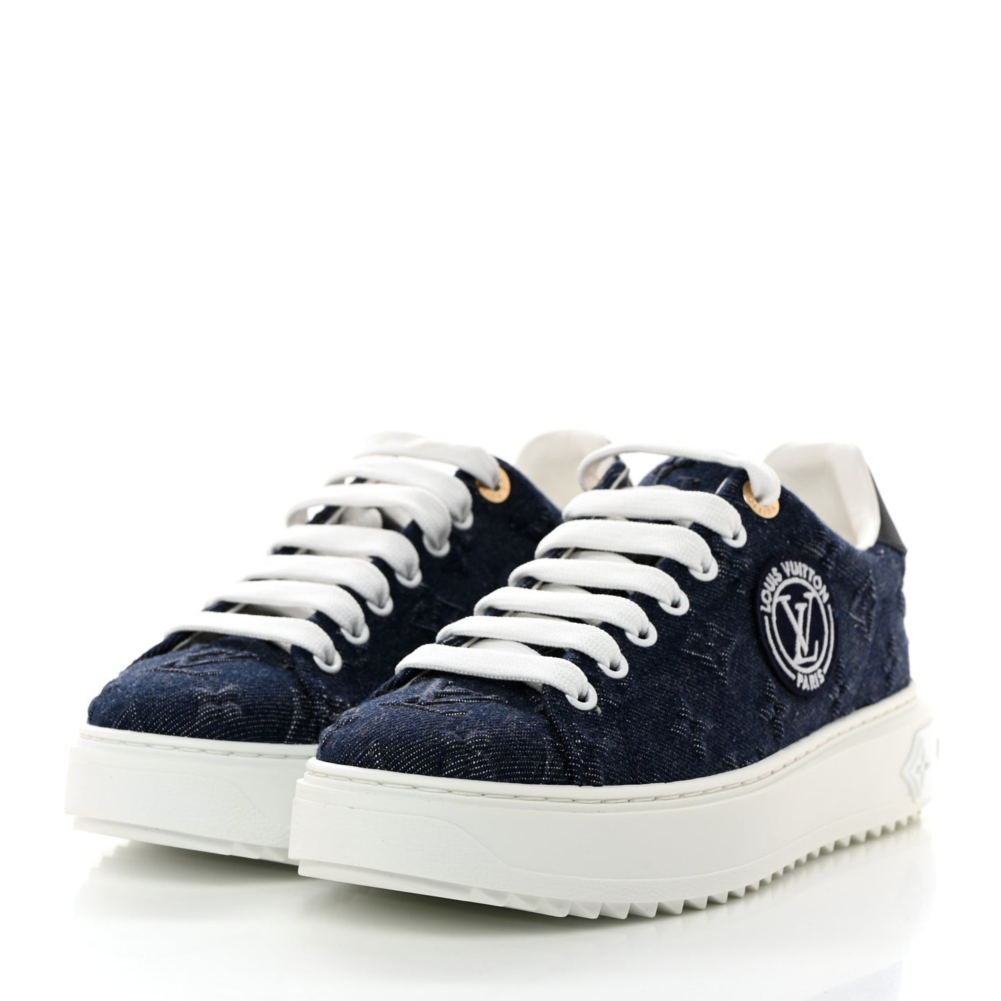 Denim Monogram Debossed Time Out Sneakers 37 Blue