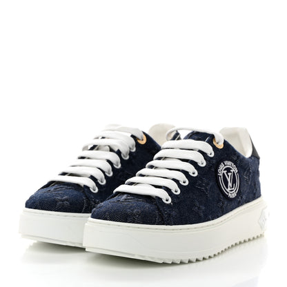 Louis Vuitton Denim Monogram Debossed Time Out Sneakers 37 Blue 3 of 9