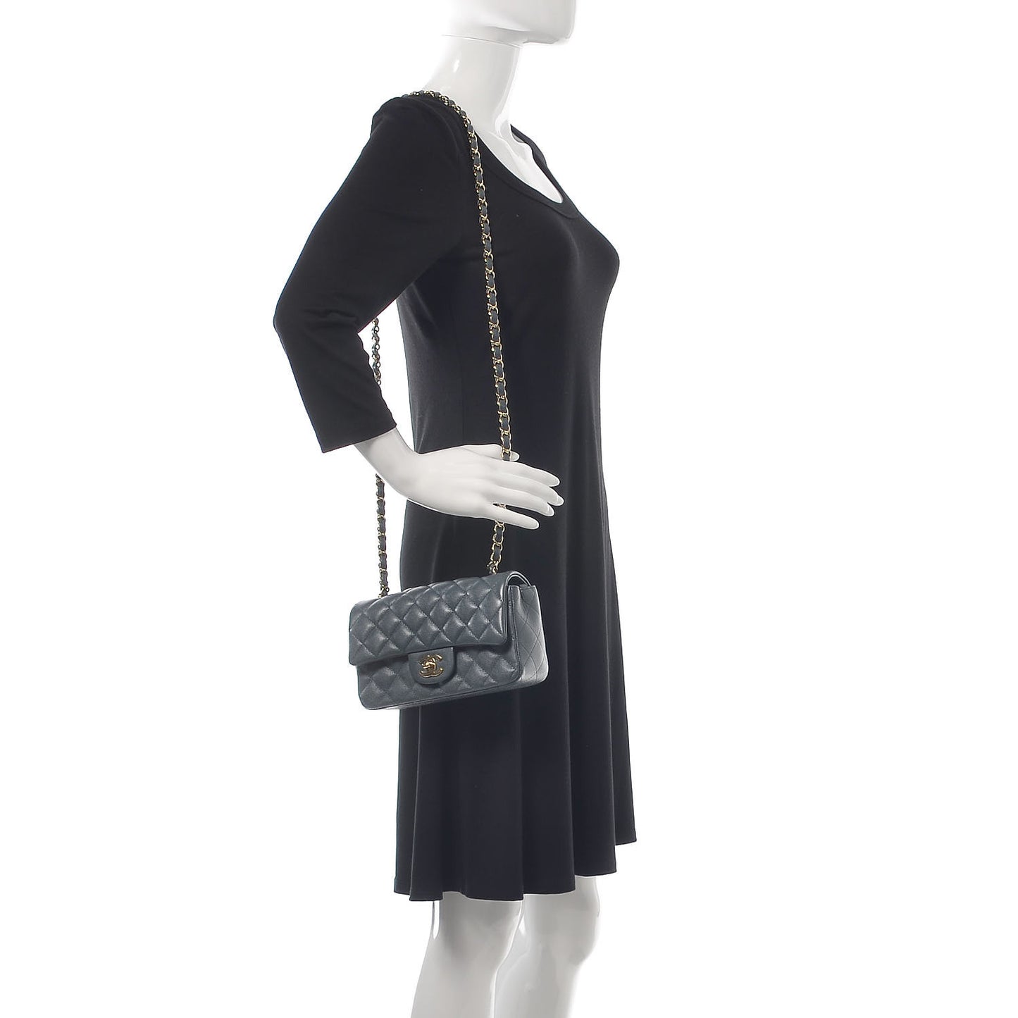 Caviar Quilted Mini Rectangular Flap Dark Grey