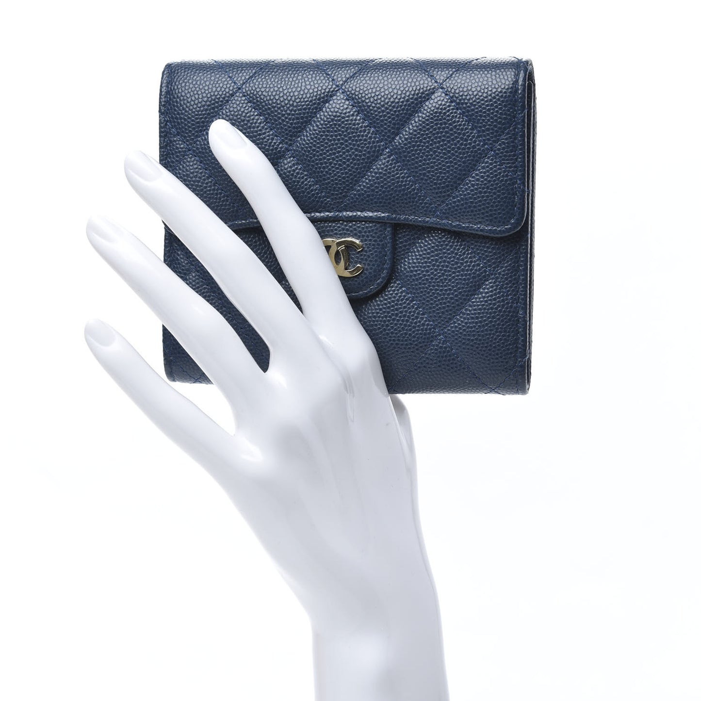 Caviar Quilted Compact Flap Wallet Navy