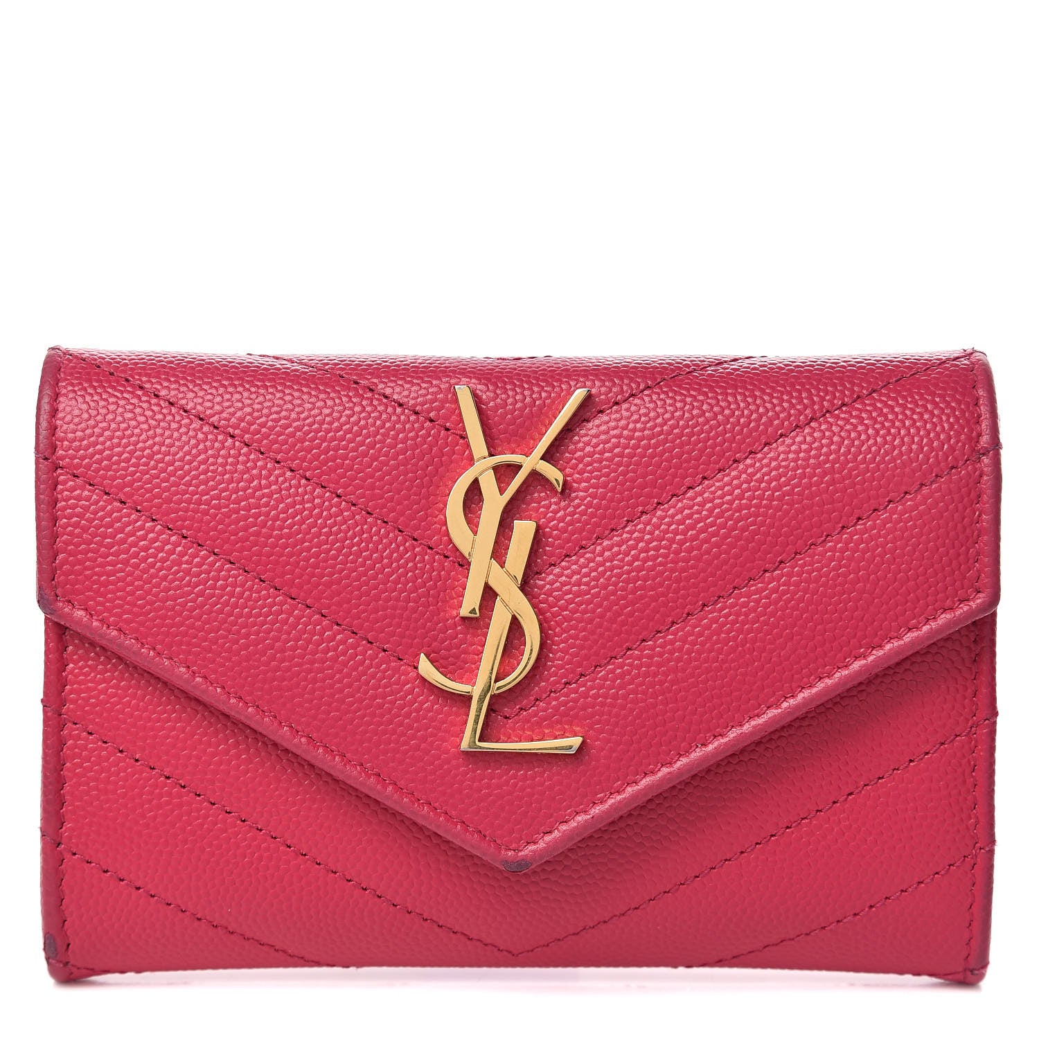 Saint Laurent Grain De Poudre Matelasse Chevron Small Monogram Envelope Wallet Bubblegum 1 of 11