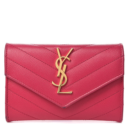 Saint Laurent Grain De Poudre Matelasse Chevron Small Monogram Envelope Wallet Bubblegum 1 of 11