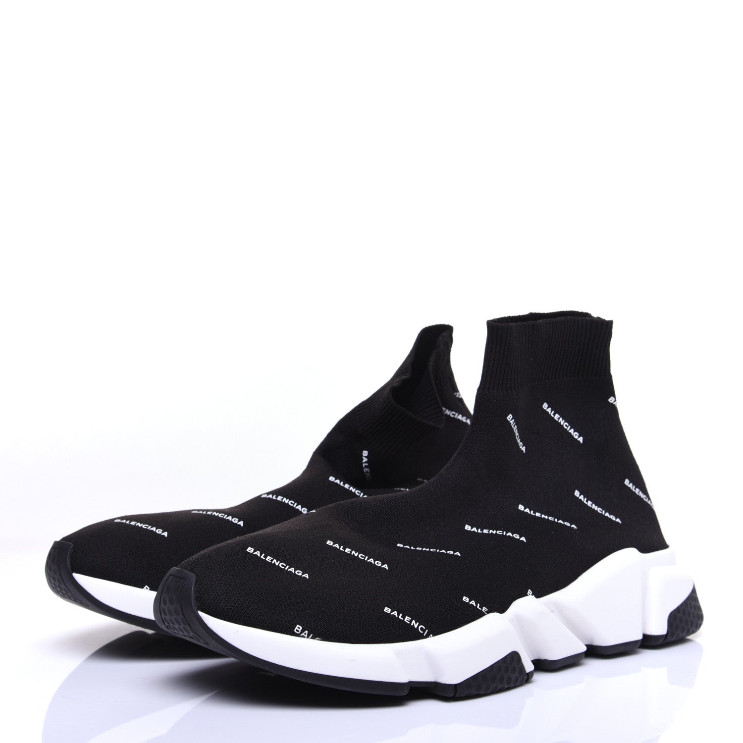 Balenciaga Neoprene Knit Allover Logo Bi-Color Sole Womens Speed Sneakers 41 Black White 5 of 10