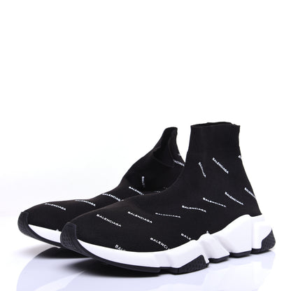 Balenciaga Neoprene Knit Allover Logo Bi-Color Sole Womens Speed Sneakers 41 Black White 5 of 10