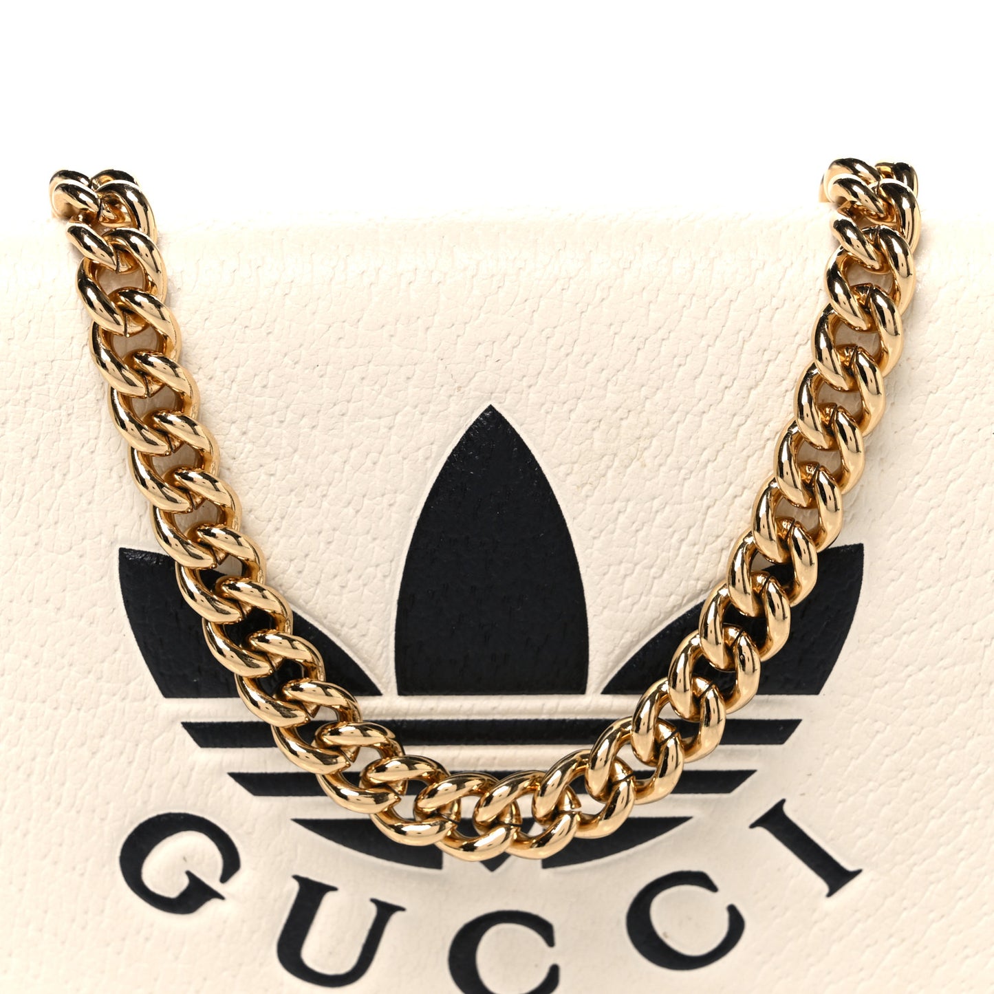 X ADIDAS Textured Dollar Calfskin Trefoil Embossed Wallet On Chain Off White Black