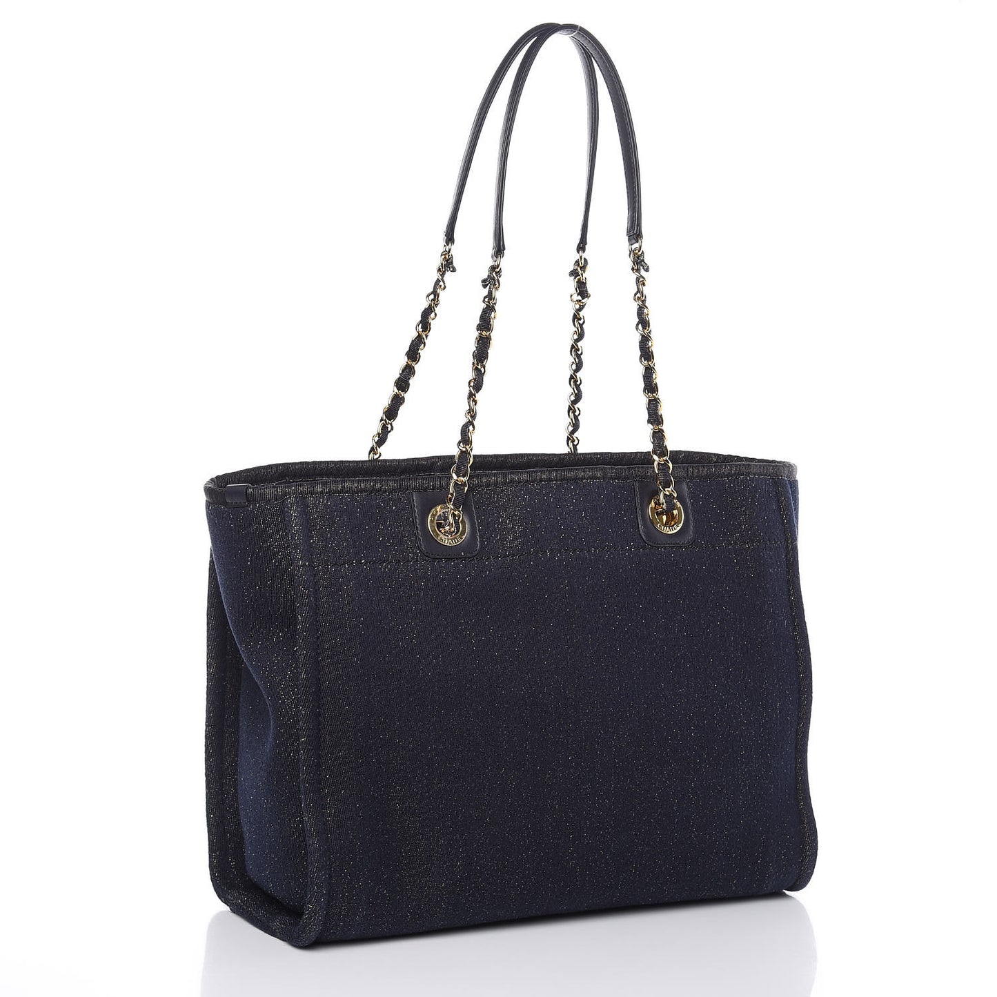 Lurex Canvas Small Deauville Tote Navy Blue Gold