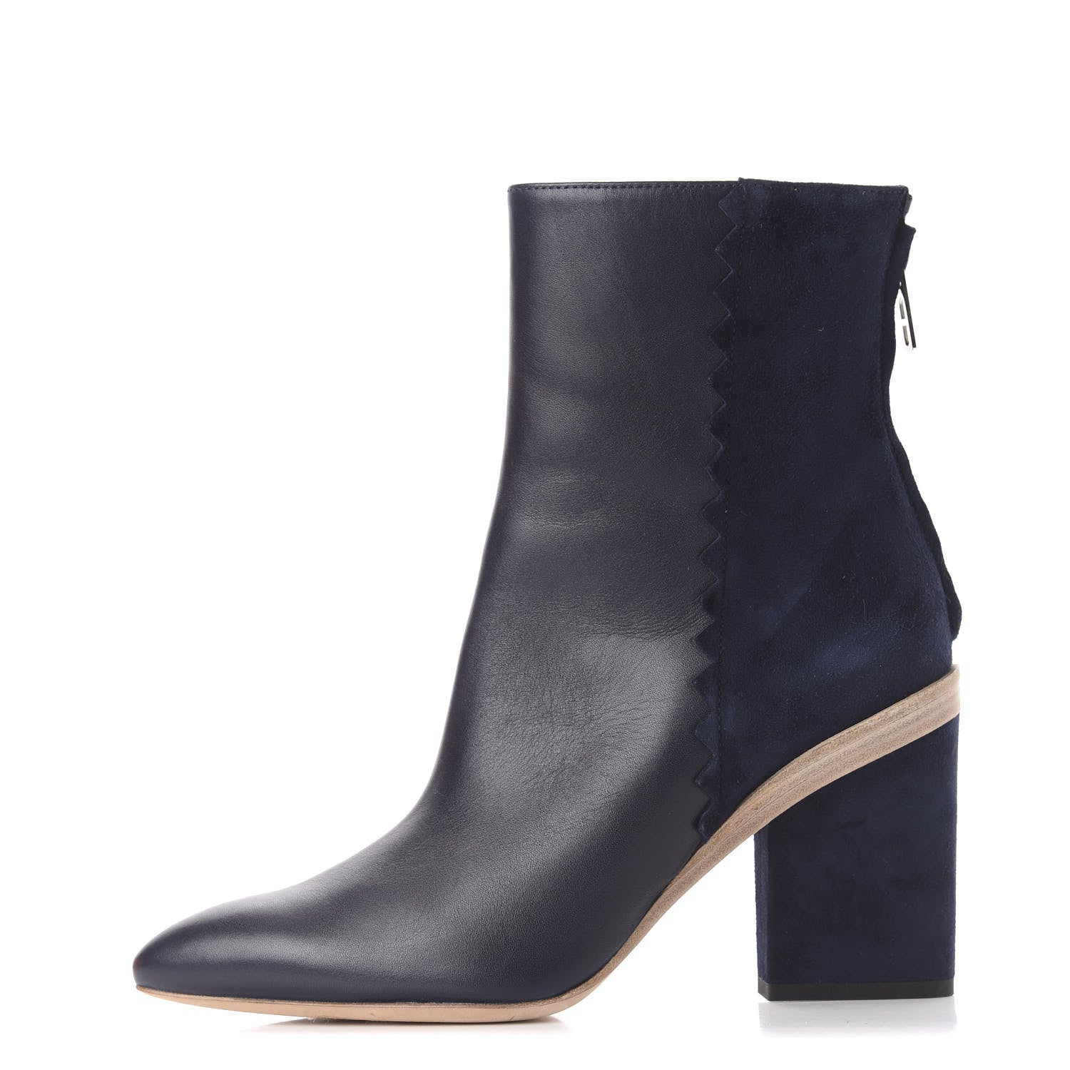 Hermes Calfskin Velvet Goatskin Womens Proof Low Boot 37.5 Bleu Marine 1 of 10