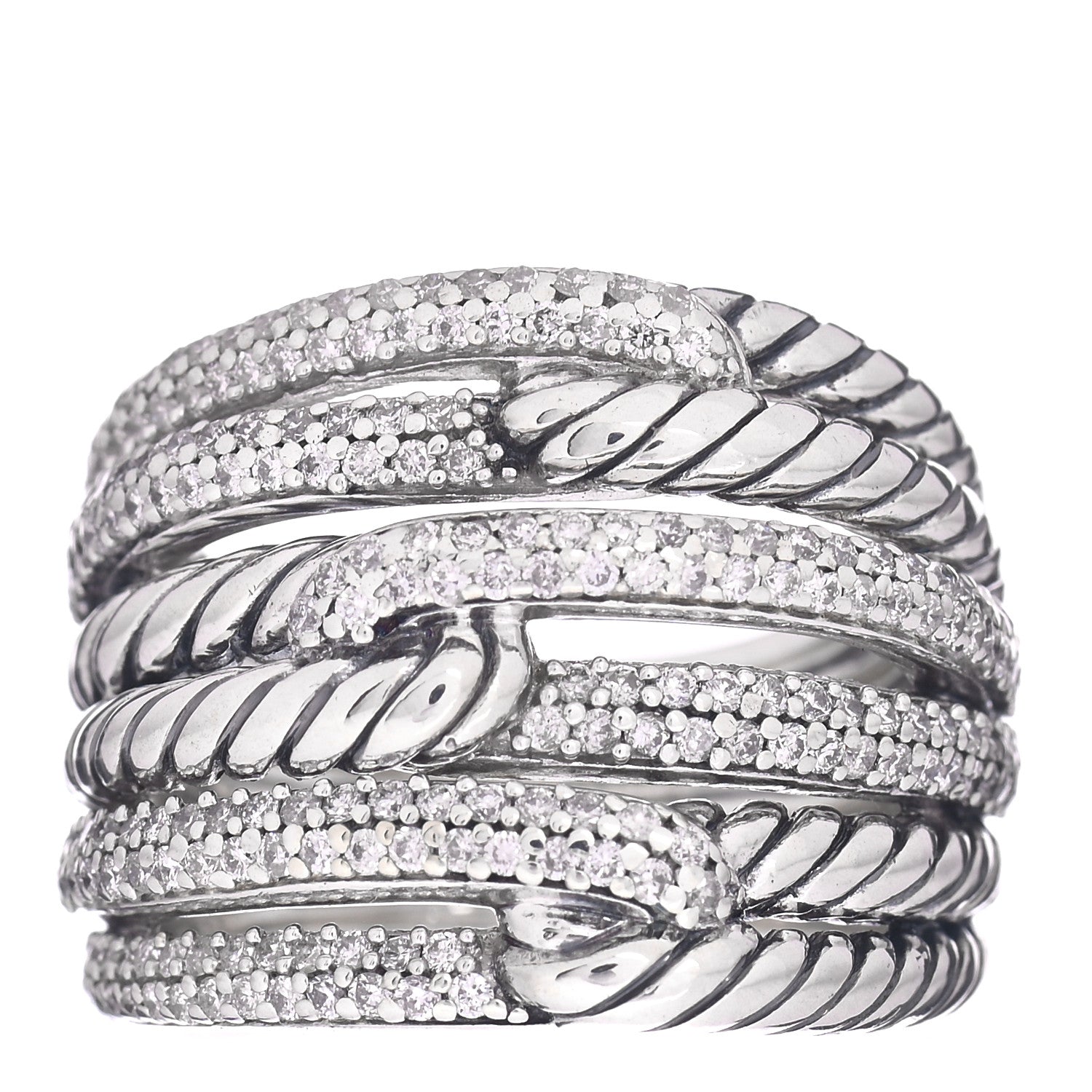 David Yurman Sterling Silver Diamond 19mm Labyrinth Triple Loop Ring 52 6 1 of 5