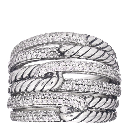David Yurman Sterling Silver Diamond 19mm Labyrinth Triple Loop Ring 52 6 1 of 5