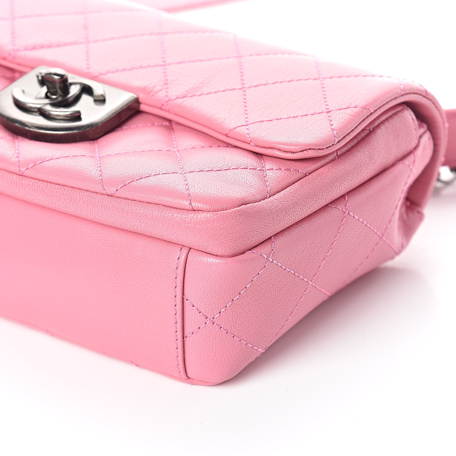 Chanel Shiny Goatskin Quilted Small Double Carry Waist Chain Flap Pink 8 of 9