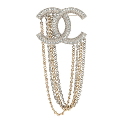 Chanel Crystal Multi Strand Chain CC Brooch Silver Gold 1 of 4