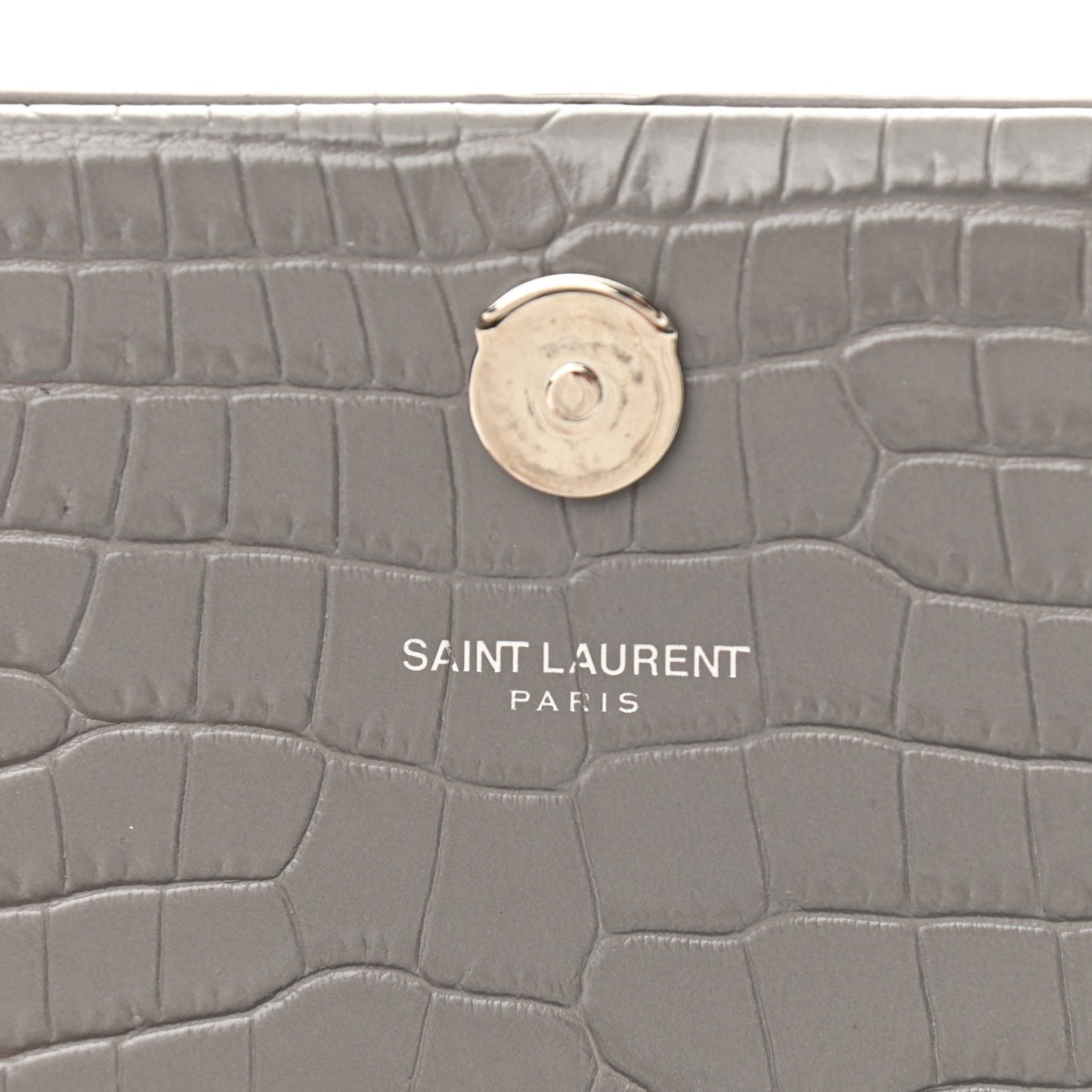 Calfskin Crocodile Embossed Medium Classic Monogram Kate Tassel Satchel Fog