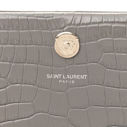 Saint Laurent Calfskin Crocodile Embossed Medium Classic Monogram Kate Tassel Satchel Fog 6 of 10