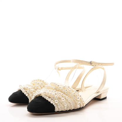 Chanel Lambskin Grosgrain Pearl Slingbacks 39 Ivory Black 4 of 9
