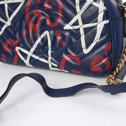 Gucci Calfskin Matelasse GucciGhost Small GG Marmont Chain Shoulder Bag Blue Agata Hibiscus Red 9 of 9