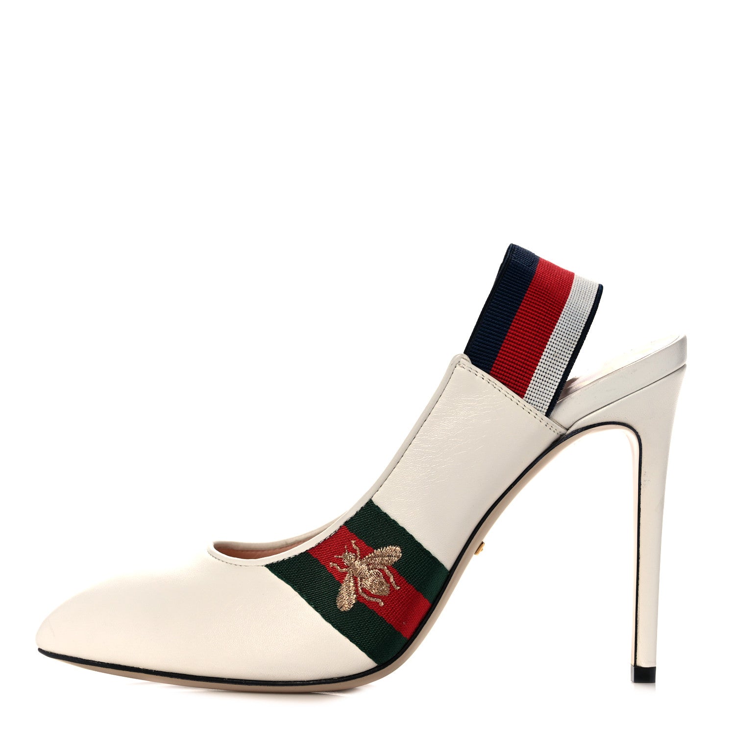 Gucci Malaga Kid Web Sylvie High Heel Slingback Pumps 40 White 1 of 9