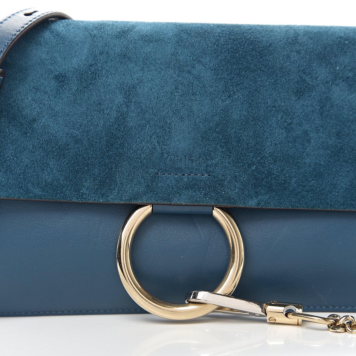 Suede Calfskin Small Faye Shoulder Bag Majolica Blue