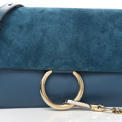 Chloe Suede Calfskin Small Faye Shoulder Bag Majolica Blue 9 of 9