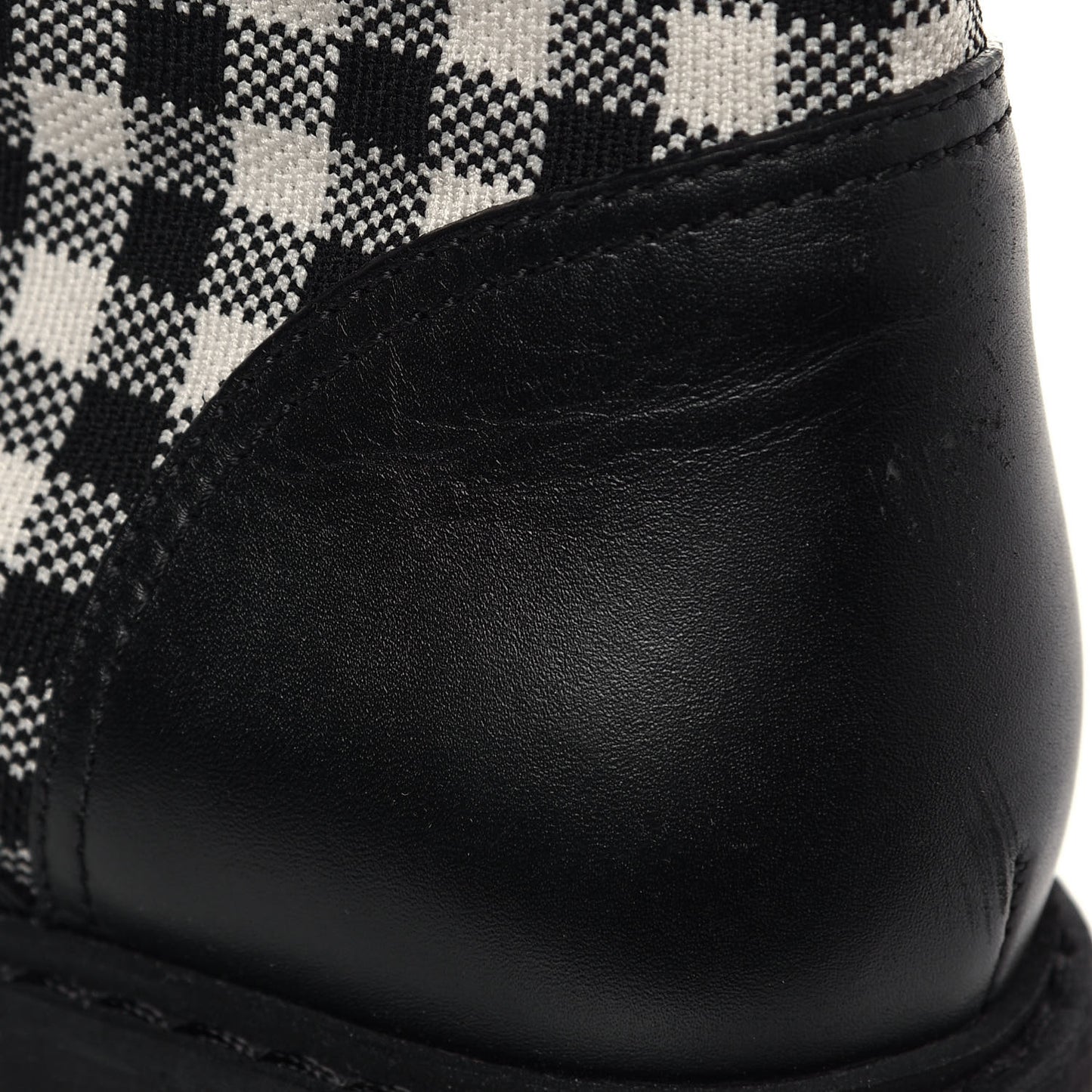 Vitello Stretch Fabric FF Vichy Rockoko Biker Boots 38.5 Black Crema Tobacco