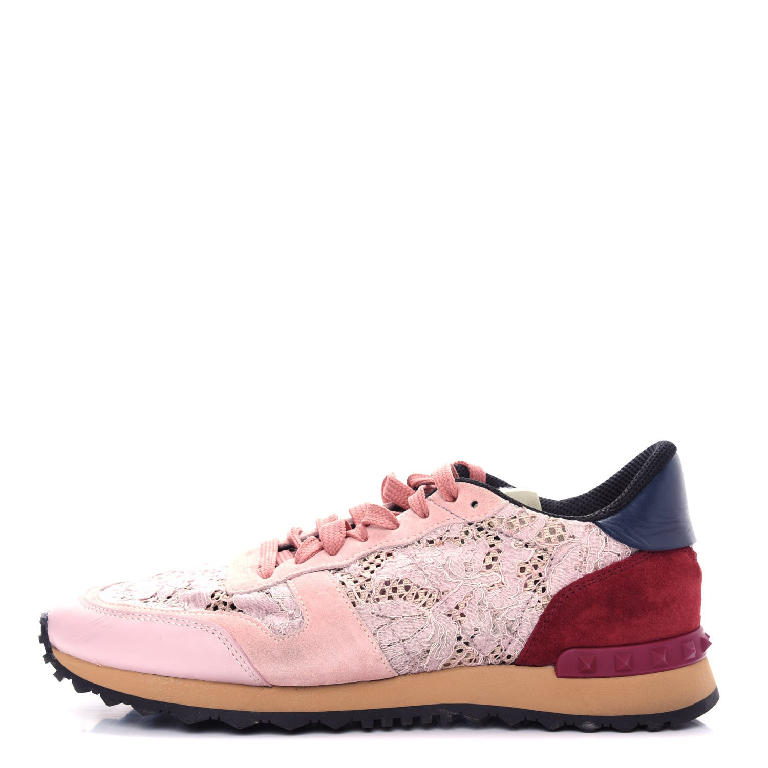 Valentino Garavani Macrame Lace Suede Womens Rockrunner Sneakers 41 Water Rose Multicolor 1 of 10