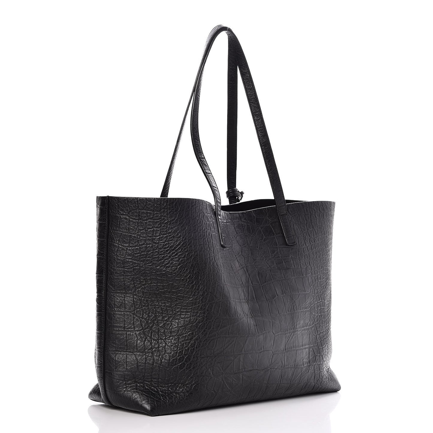 Calfskin Crocodile Embossed Large Shopper Tote Black