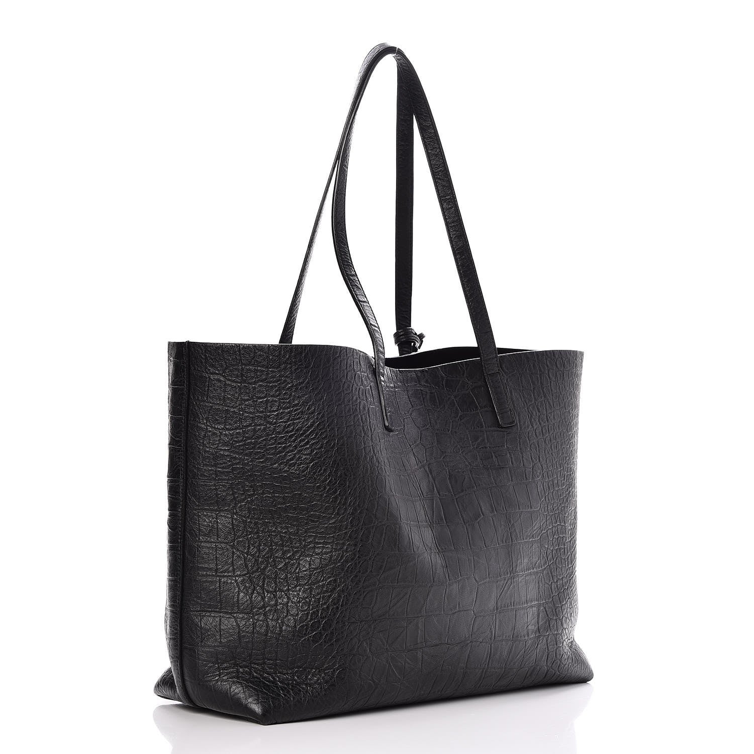 Saint Laurent Calfskin Crocodile Embossed Large Shopper Tote Black 3 of 9