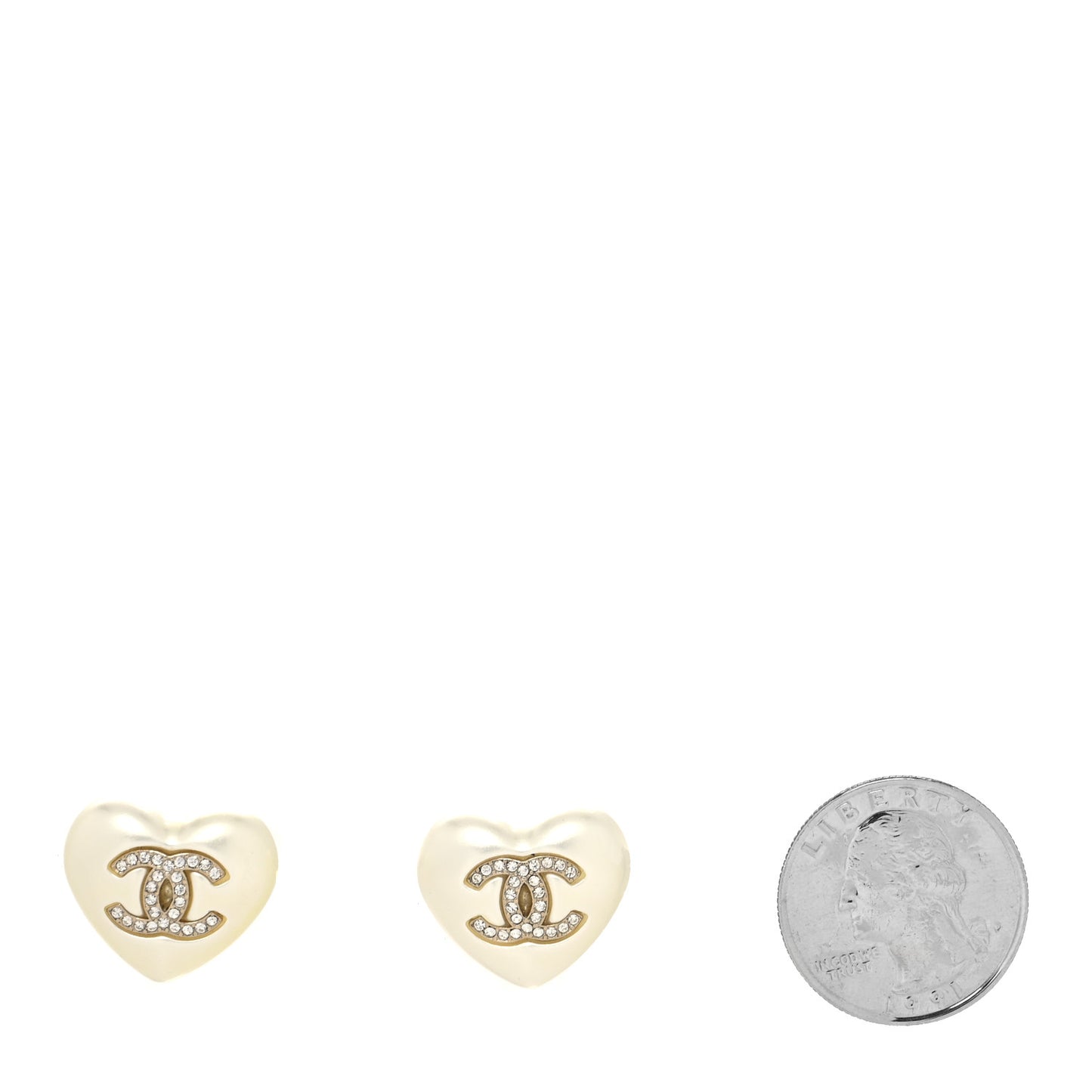 Pearl Crystal CC Heart Earrings Gold