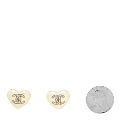 Chanel Pearl Crystal CC Heart Earrings Gold 2 of 4